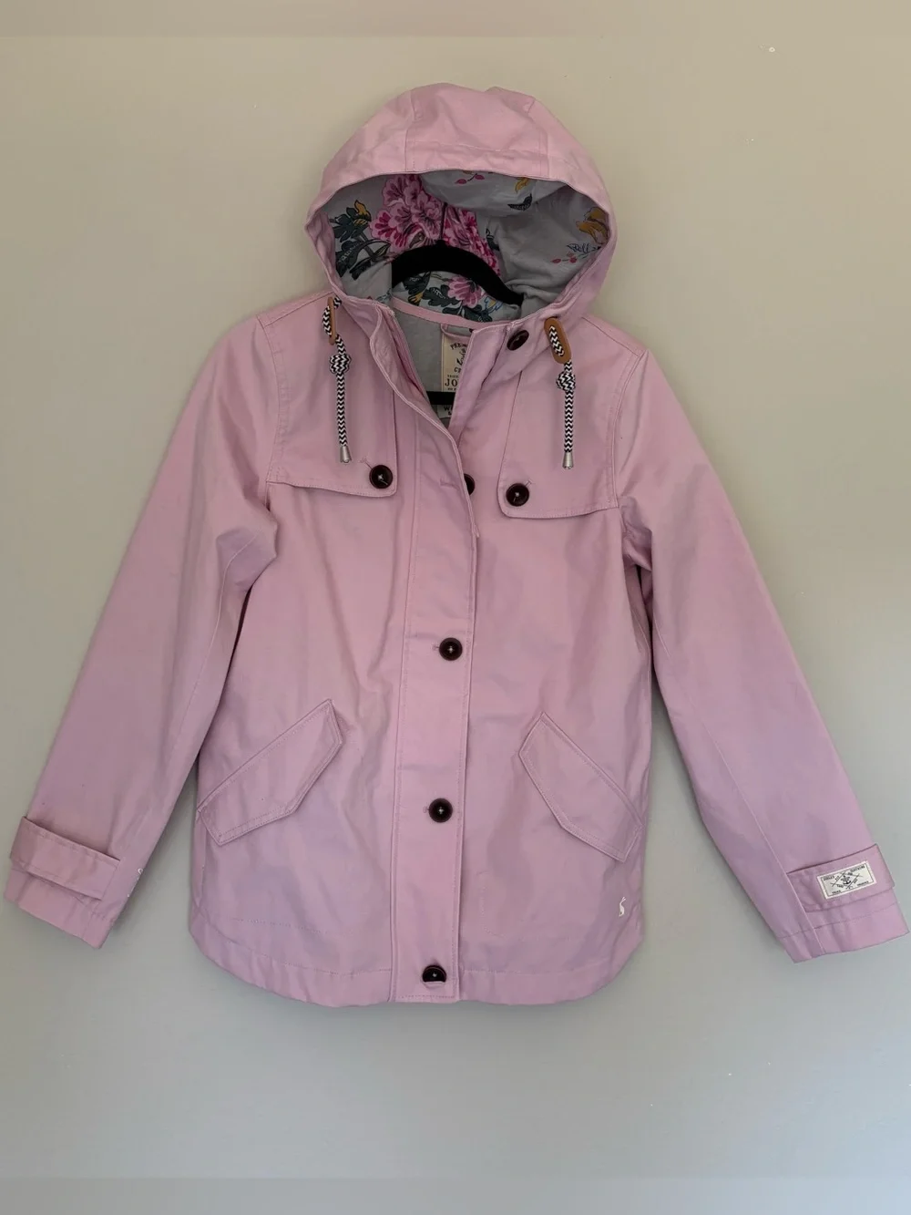 Joules Coast Waterproof Rain Jacket Hooded Floral Lined Lilac Pink: US 4 - Picture 1 of 12